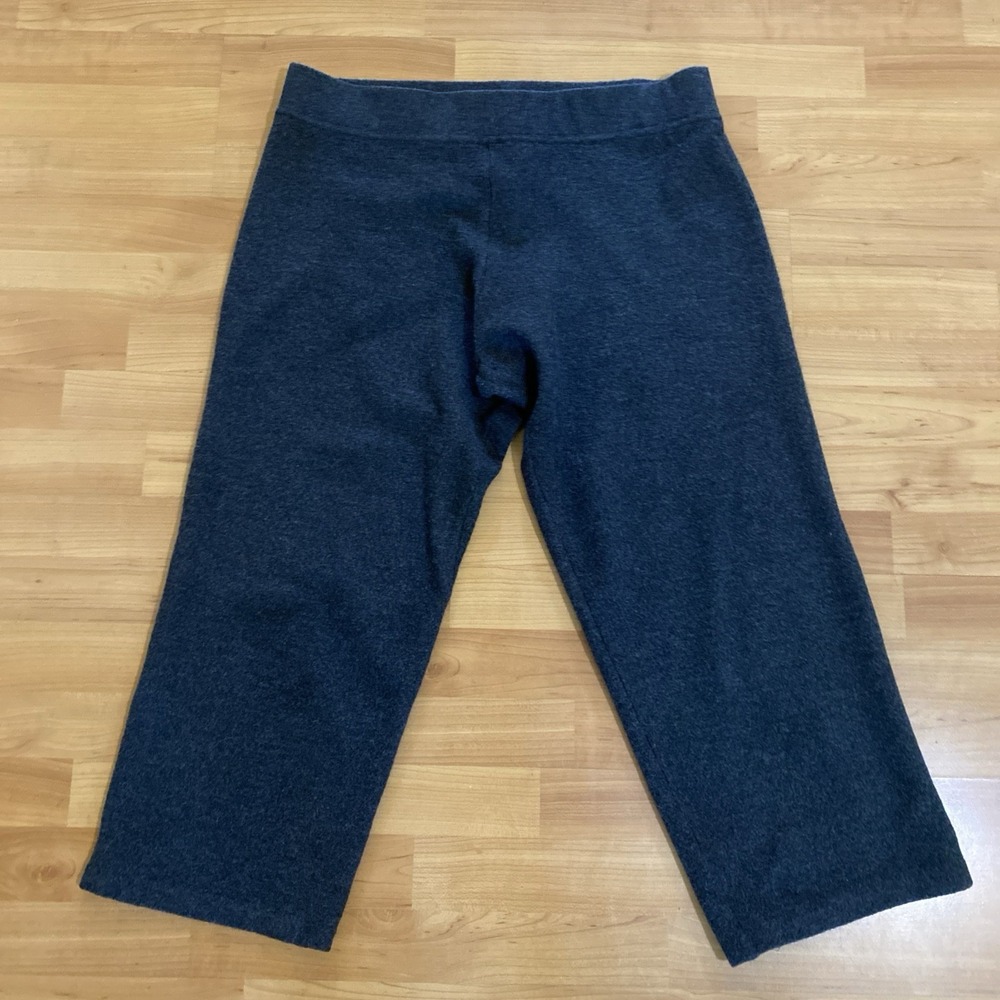 Eileen Fisher Textured Wool Knit Crop Pants Womens L Gray Elastic Waist Pull On